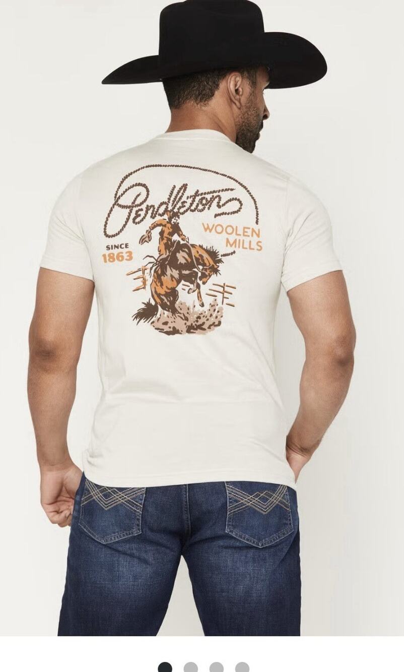 Pendleton Men's Graphic T-Shirt Woolen Mills Rodeo Horse Size Medium Beige